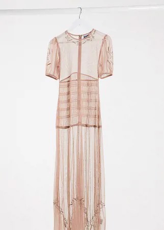 Полупрозрачное платье макси с декоративной отделкой Reclaimed Vintage Inspired-Розовый цвет