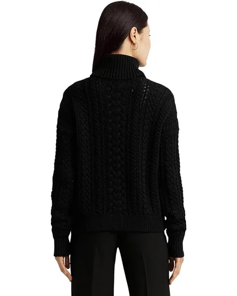 Свитер LAUREN Ralph Lauren Cable-Knit Cotton-Blend Turtleneck, черный