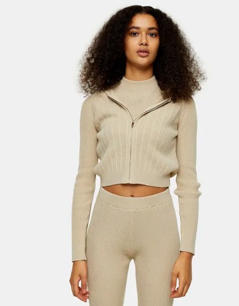Трикотажный худи светло-бежевого цвета Topshop-Бежевый