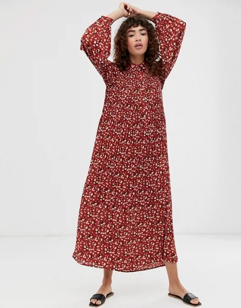 Плиссированное платье макси с цветочным принтом Selected Femme-Мульти