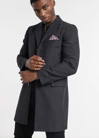 Угольно-серое пальто из ткани с добавлением шерсти Harry Brown-Серый