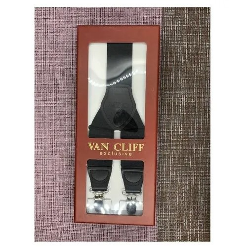 Подтяжки Van Cliff, натуральная кожа, металл, длина 110 см., черный