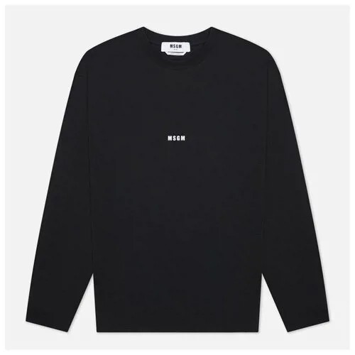 Мужской лонгслив MSGM Micrologo Basic Crew Neck чёрный , Размер XL
