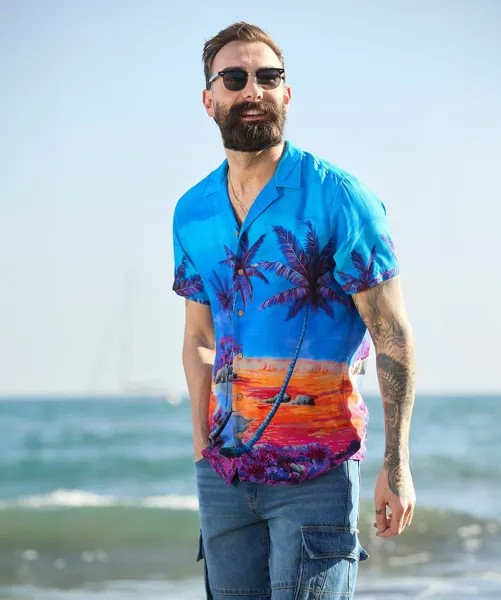 Рубашка с открытым плоским воротником и открытым воротником Hawaiian Sunset Joe Browns, синий