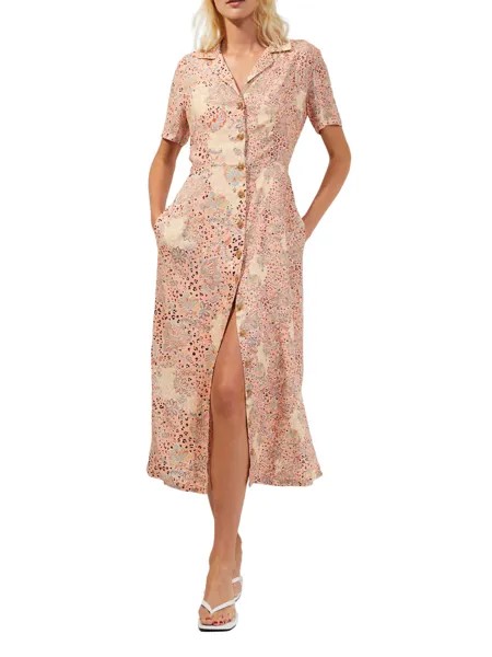 Платье миди с драпировкой и цветочным принтом French Connection Demetra, персиковый нектар