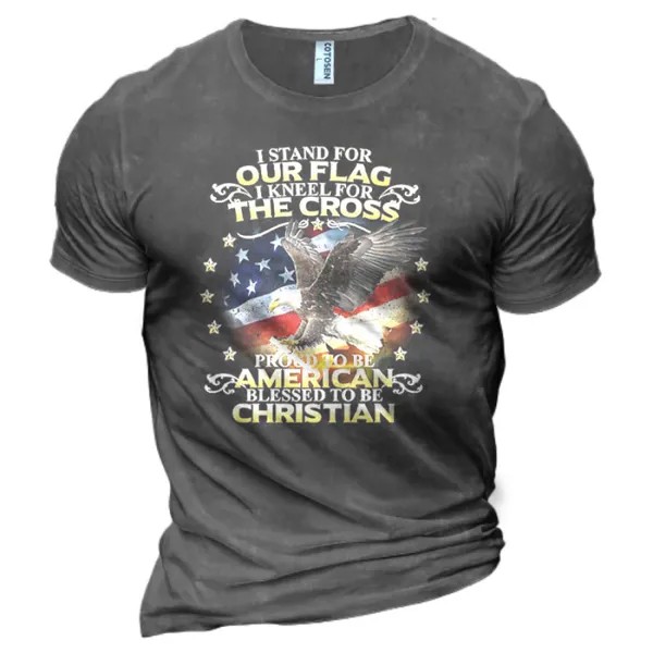 Мужская хлопковая футболка с графическим принтом I Stand For The Flag I Kneel For The Cross