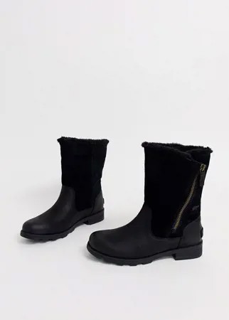 Черные кожаные водонепроницаемые сапоги с отворотами Sorel Emilie-Черный цвет