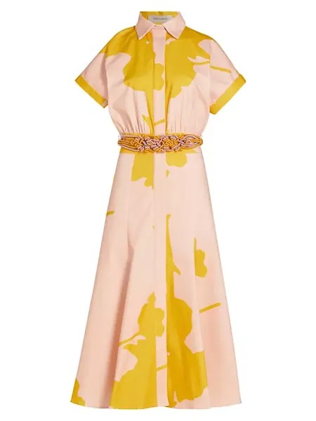 Хлопковое платье миди с поясом и принтом Noor Silvia Tcherassi, цвет yellow tan floral breeze