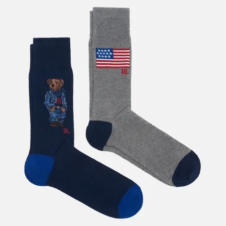 Комплект носков Polo Ralph Lauren Large Bear & USA Flag 2-Pack, цвет комбинированный, размер 40-46 EU