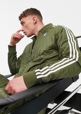 Стеганая олимпийка цвета хаки с тремя полосками adidas Originals Adicolor-Зеленый цвет