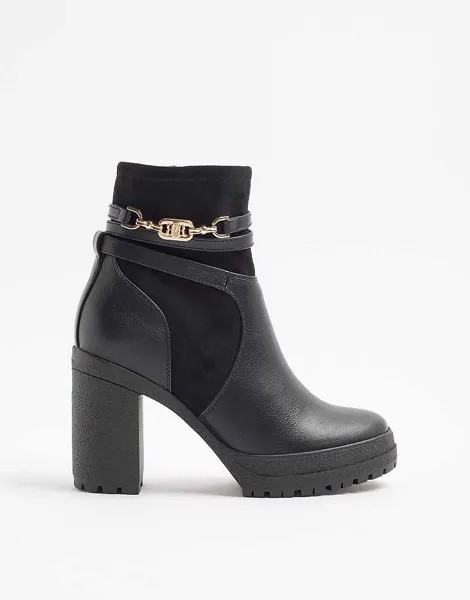 Черные ботинки на каблуке с ремешками River Island Hardware