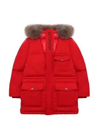 Пуховик с меховой отделкой на капюшоне Moncler Enfant