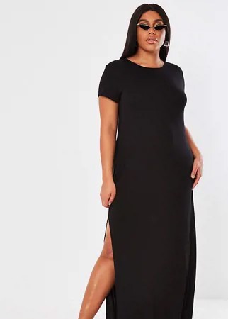 Черное платье-футболка длины макси с разрезом сбоку Missguided Plus-Черный