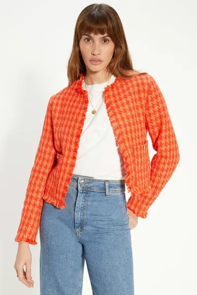 Твидовый пиджак в клетку Petite с бахромой Oasis, оранжевый