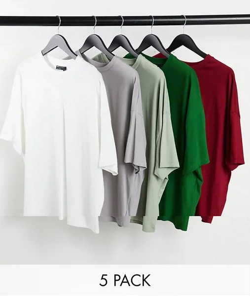 Комплект из 5 oversized-футболок из органического хлопка ASOS DESIGN-Разноцветный