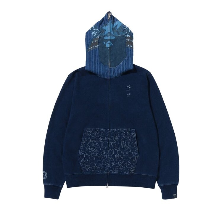 Худи BAPE Shark Full Zip 'Indigo', синий