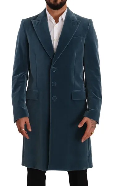Куртка DOLCE - GABBANA Синее хлопковое бархатное длинное пальто мужское IT48 / US38 / M