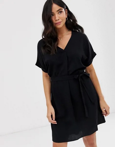 Черное платье-туника с поясом New Look-Черный