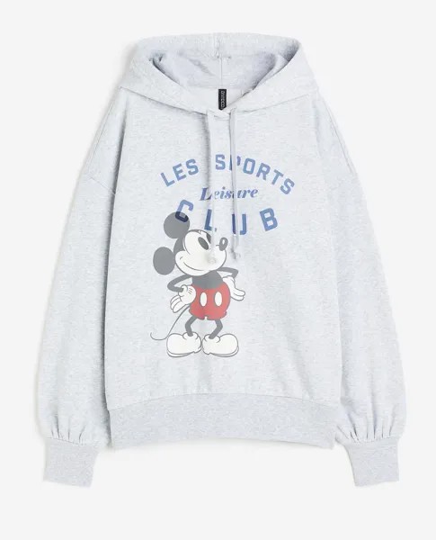 Худи H&M Mickey Mouse Oversized Printed, серый