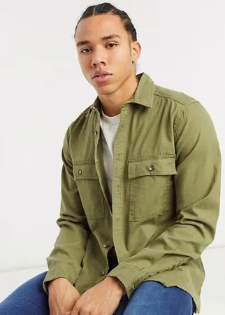 Куртка-рубашка из твила цвета хаки ASOS DESIGN Tall-Зеленый цвет