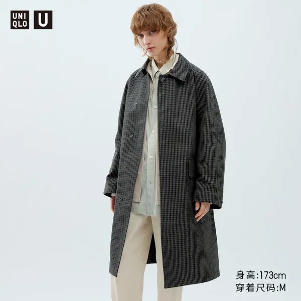 Плащ Uniqlo однобортный, сине-серый