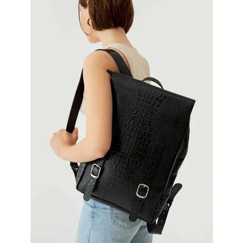 Рюкзак LOKIS, натуральная кожа, отделение для ноутбука, вмещает А4, внутренний карман, регулируемый ремень, черный