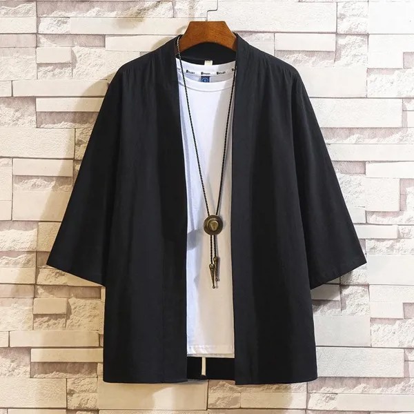Мужское японское кимоно классический новый стиль модный дизайн повседневный кардиган повседневный открытый фронт плащ куртка пальто черный плюс размер