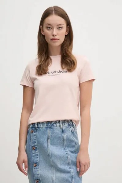 Хлопковая футболка Calvin Klein Jeans, розовый