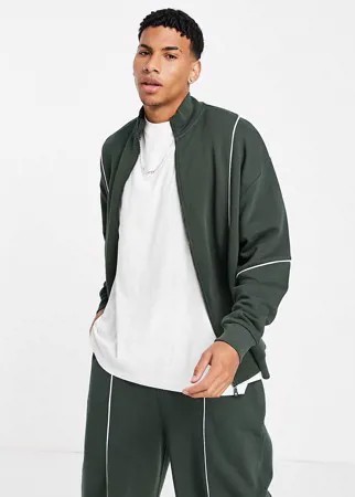 Зеленая трикотажная oversized-куртка со вставкой спереди (от комплекта) ASOS DESIGN-Зеленый цвет