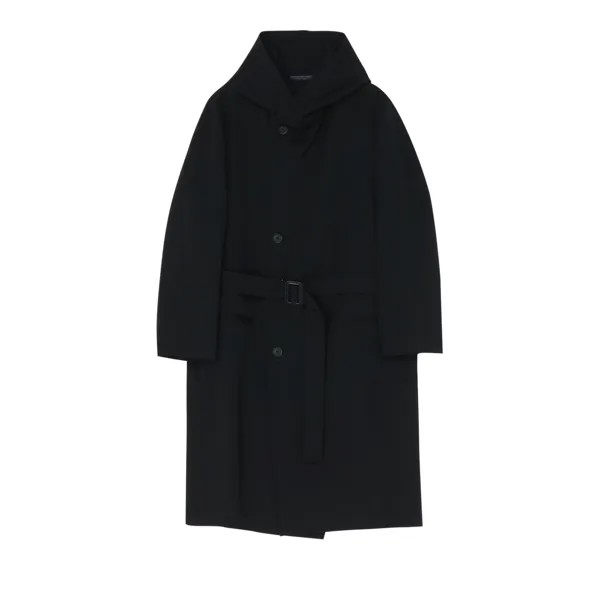 Yohji Yamamoto Шерстяное габардиновое пальто с капюшоном, цвет Черный