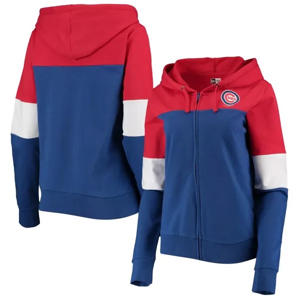 Женская худи New Era Royal Chicago Cubs с цветными блоками и молнией во всю длину из френч-терри New Era