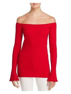 MLM LABLE Женский красный свитер в рубчик с расклешенными рукавами и открытыми плечами Туника Размер: M