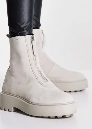 Серо-коричневые замшевые ботинки с молнией спереди ASOS DESIGN Ava-Светло-бежевый цвет