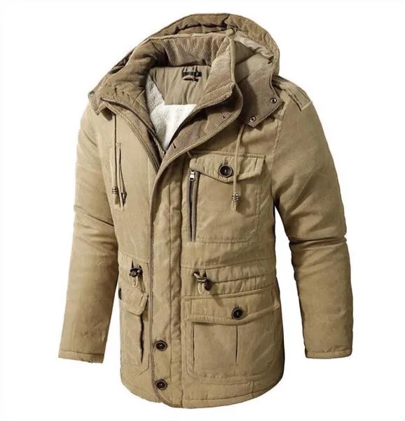 Мужская теплая куртка, зимняя парка с капюшоном, ветровка с хлопковой подкладкой, плотное пальто, мужские приталенные повседневные флисовы...