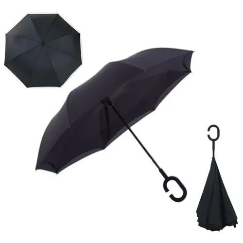 Зонт-трость СмеХторг, механика, купол 104 см, 8 спиц, обратное сложение, черный