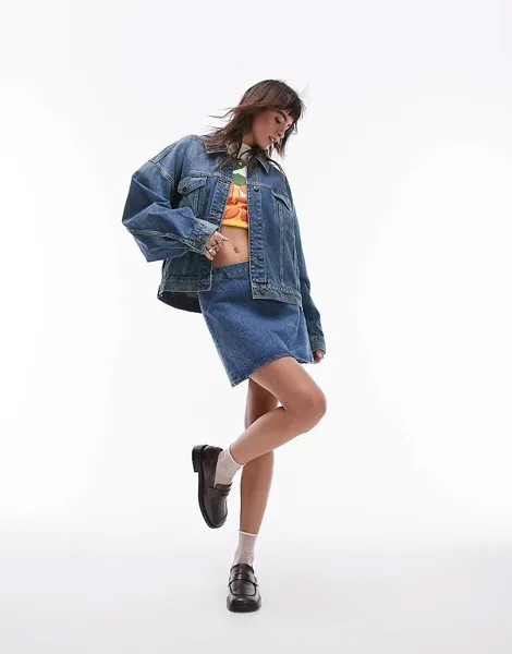 Джинсовая куртка Topshop – аутентично-зеленого цвета с объемными рукавами