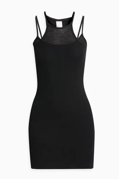 Многослойное мини-платье из джерси из шерсти и шелка в рубчик Dion Lee, черный