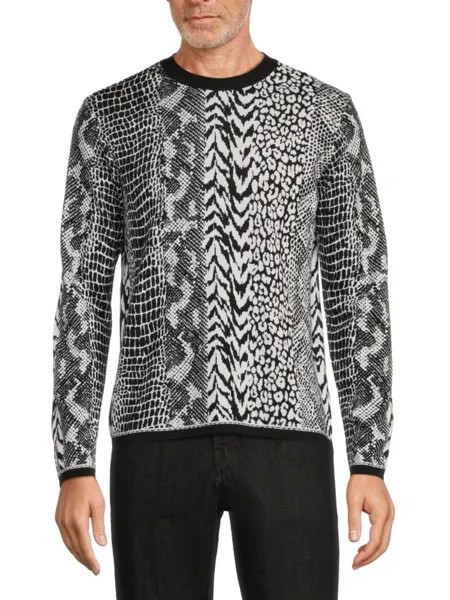 Шерстяной свитер с круглым вырезом с животным принтом Roberto Cavalli, цвет Black Natural