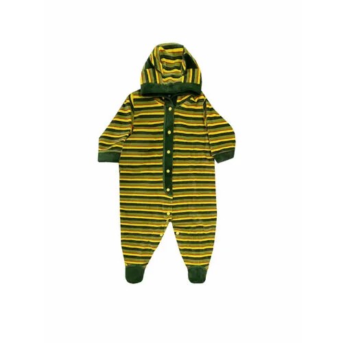 Комбинезон Жёлтый Кот детский, велюр, на кнопках, капюшон, закрытая стопа, размер 56, зеленый