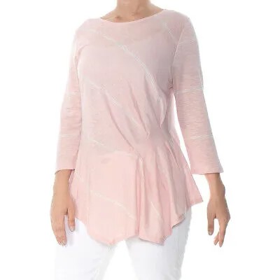 Vince Camuto Розовая футболка с рукавом 3/4 в полоску и рюшами спереди S