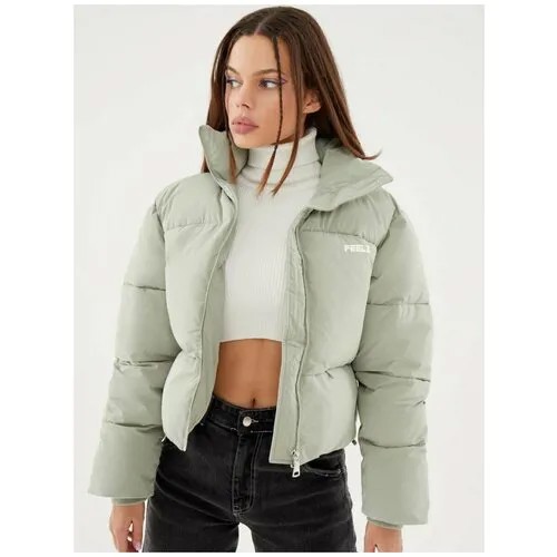 Куртка  FEELZ зимняя, укороченная, подкладка, размер S, зеленый