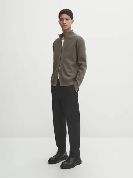 Кардиган миланской вязки с воротником-стойкой и молнией Massimo Dutti, хаки