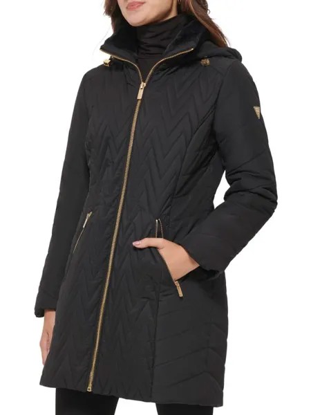 Стеганая куртка с капюшоном и отделкой из искусственного меха Guess Black