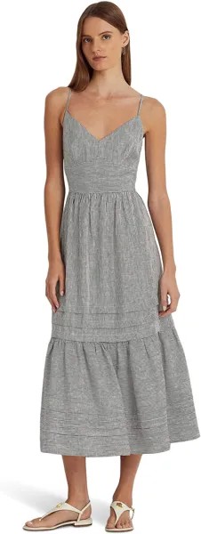 Полосатое льняное платье с бантом на спине LAUREN Ralph Lauren, цвет Black/White