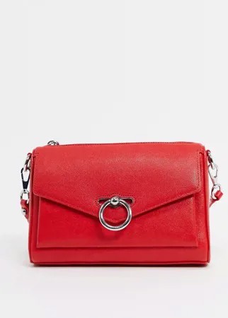 Красная сумка из фактурной кожи на плечо с круглой застежкой Rebecca Minkoff-Красный