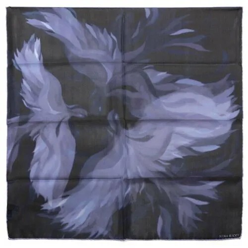 Платок NINA RICCI, натуральный шелк, 70х70 см, черный, фиолетовый
