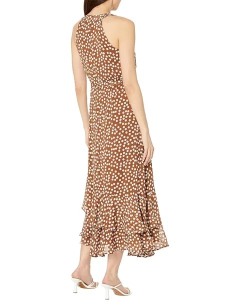 Платье Calvin Klein Chiffon Print Mock Neck Maxi Dress with Tie Belt, цвет Tortoise/Cream