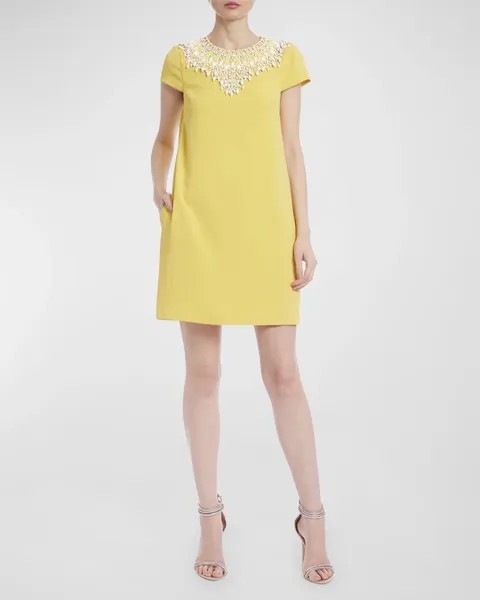 Мини-платье А-силуэта с бисером Badgley Mischka Collection, цвет Yellow