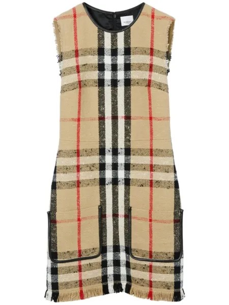 Burberry клетчатое платье из букле, нейтральный цвет
