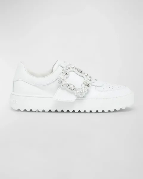 Кожаные кроссовки с пряжкой и кристаллами Very Vivier Roger Vivier, цвет White
